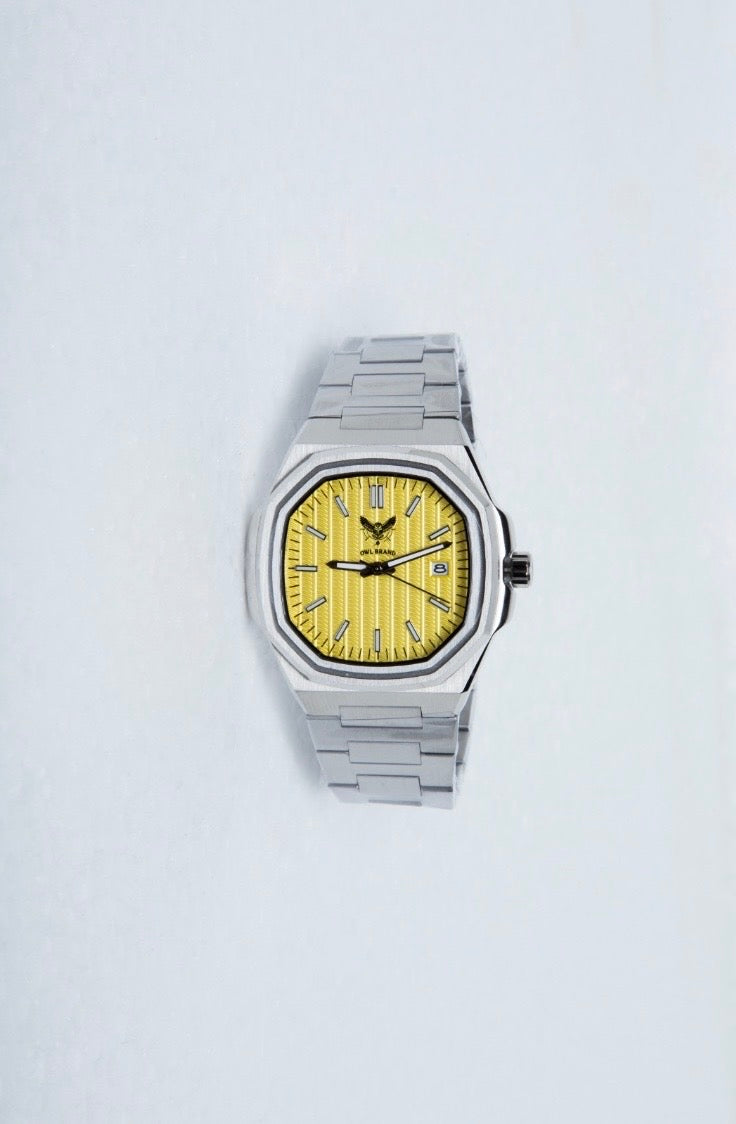 OWL BRAND Uhr – Gelbes Zifferblatt
