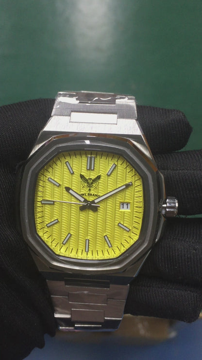 OWL BRAND Uhr – Gelbes Zifferblatt